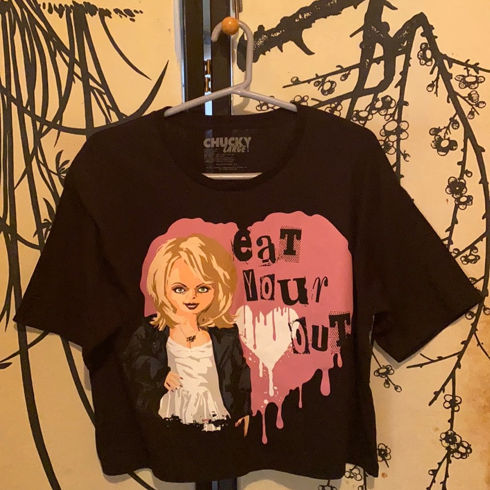 Chucky Women’s Black Tiffani Doll “Eat Your Heart Out" Graphic Crop Top